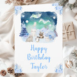 Northern Lights Arctic Animals Happy Birthday Card<br><div class="desc">This cute and whimsical birthday card can be personalized with a name or title, such as mom, daughter, granddaughter, niece, friend etc. It features a watercolor winter wonderland scene with adorable arctic animals, such as a polar bear, penguin, cat, owl, seal and a moose. In the background are the northern...</div>