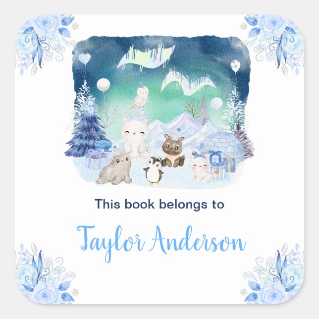 Northern Lights Arctic Animals Kids Bookplate (Front)