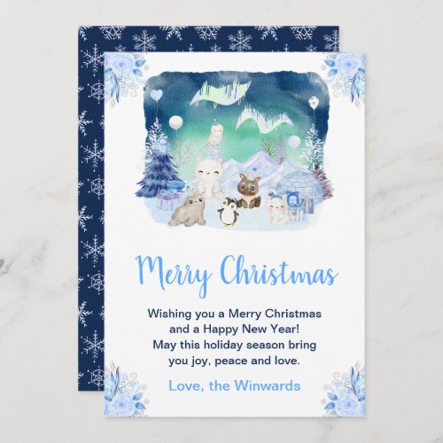 Northern Lights Arctic Animals Merry Christmas Holiday Card