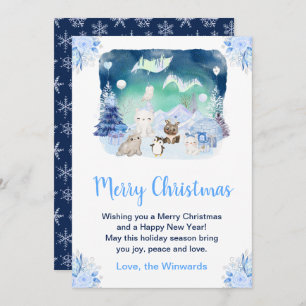 Northern Lights Arctic Animals Merry Christmas Holiday Card