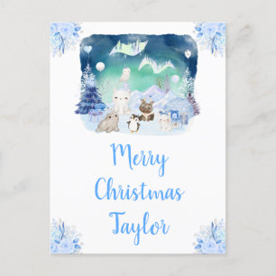 Northern Lights Arctic Animals Merry Christmas Holiday Postcard