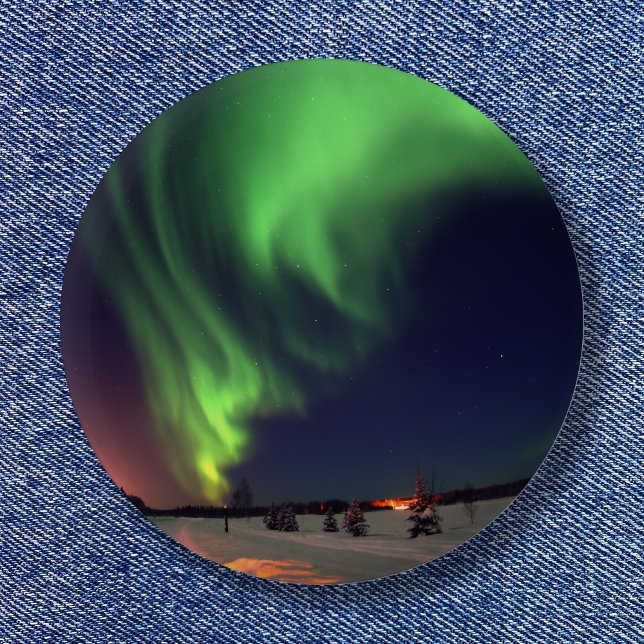 Northern Lights at Bear Lake Night Photo Button (Northern Lights at Bear Lake Night Photo Button)