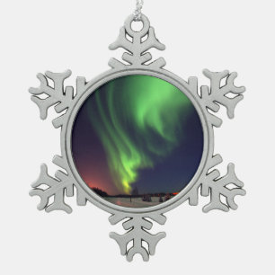 Northern Lights at Bear Lake Snowflake Pewter Christmas Ornament