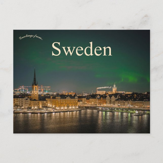 Northern Lights at Stockholm Sweden Postcard (Front)
