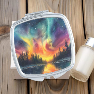 Northern Lights At The Lake Compact Mirror