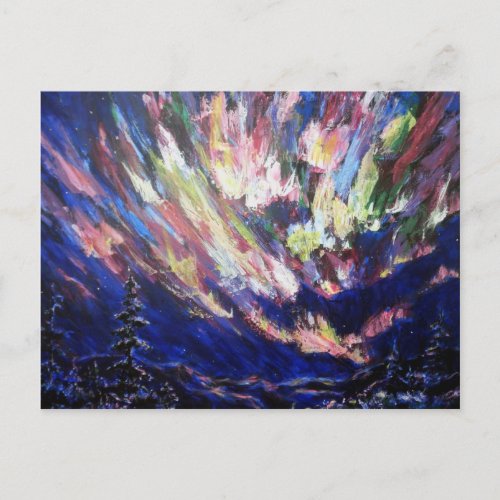 Northern Lights Aurora Abstract Art Painting Postcard