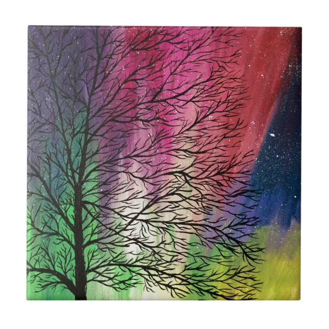 Northern Lights, Aurora Borealis Ceramic Tile (Front)
