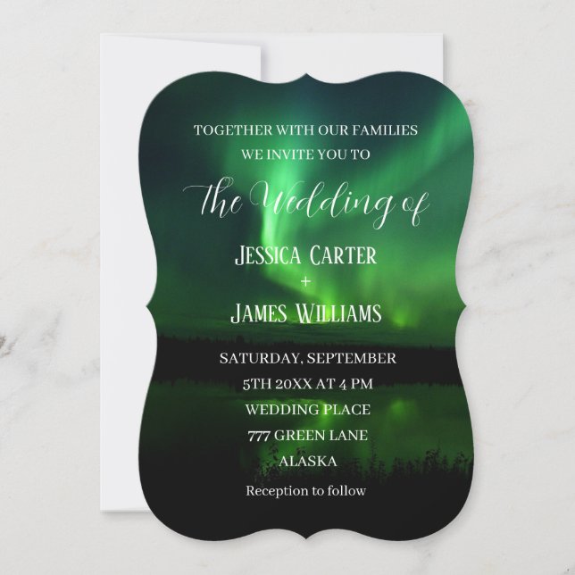 Northern Lights Aurora Borealis Elegant Wedding Invitation (Front)