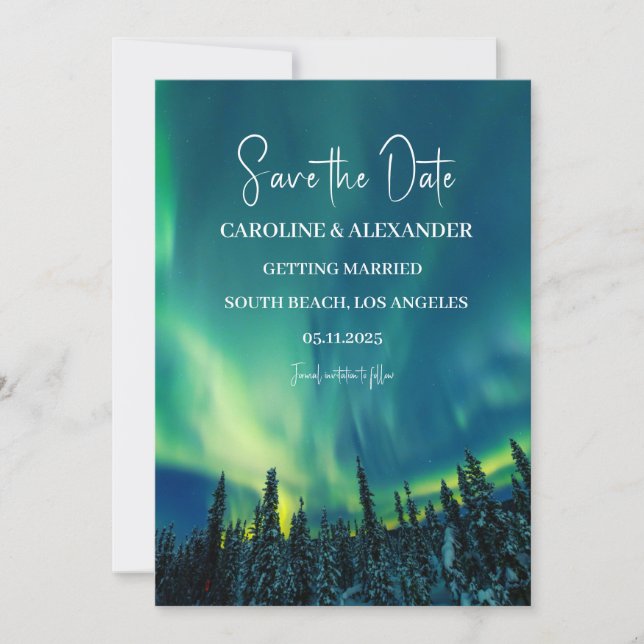 Northern Lights Aurora Borealis Galaxy Sky Wedding Save The Date (Front)