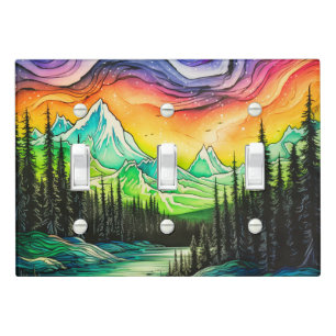 Northern Lights Aurora Borealis Illustration Light Switch Cover