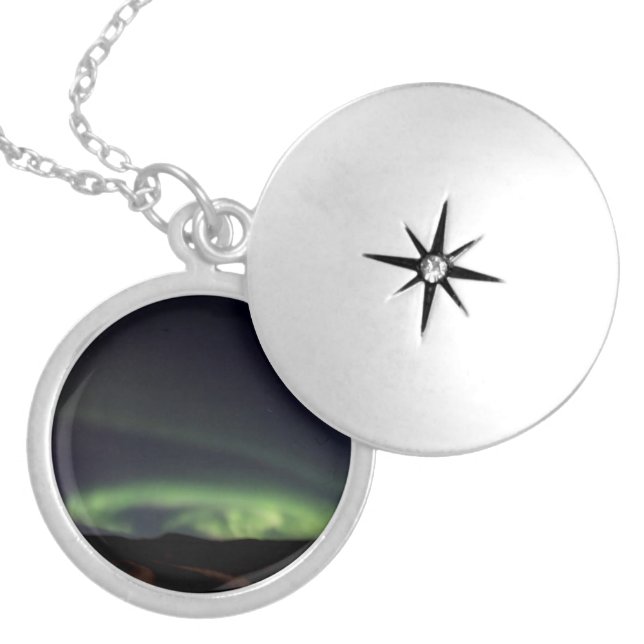 Northern Lights - Aurora Borealis in Iceland Silver Plated Necklace (Front)