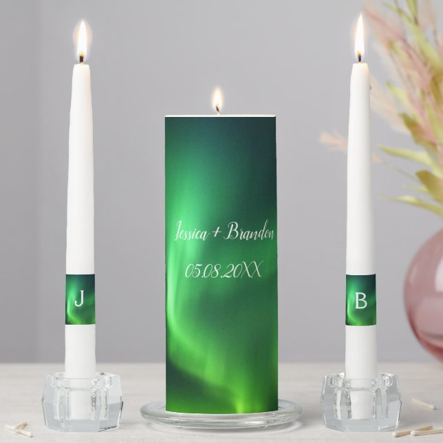 Northern Lights Aurora Borealis Monogram Unity Candle Set (In Situ)