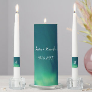 Northern Lights Aurora Borealis Monogrammed Unity Candle Set