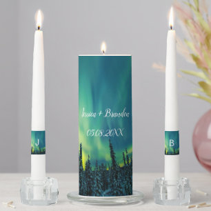 Northern Lights Aurora Borealis Monogrammed Unity Candle Set
