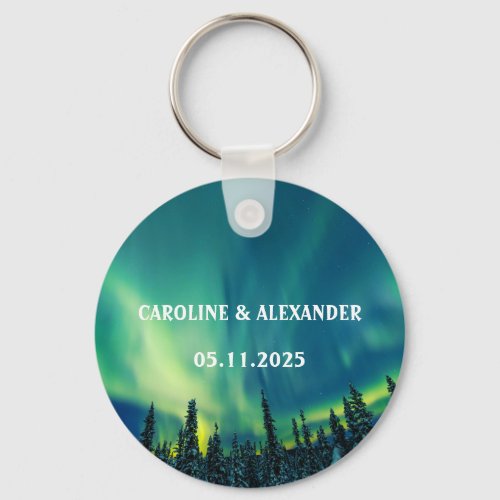 Northern Lights Aurora Borealis Night Sky Wedding  Keychain