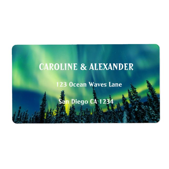 Northern Lights Aurora Borealis Night Sky Wedding  Label (Front)