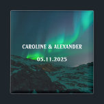 Northern Lights Aurora Borealis Night Sky Wedding  Magnet<br><div class="desc">Northern lights,  Aurora Borealis Wedding magnet. Night sky,  stars,  mountain magnet. Personalize with your Names and the date of the Wedding.</div>