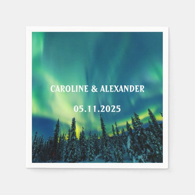 Northern Lights Aurora Borealis Night Sky Wedding Napkins (Front)