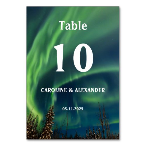 Northern Lights Aurora Borealis Night Sky Wedding  Table Number