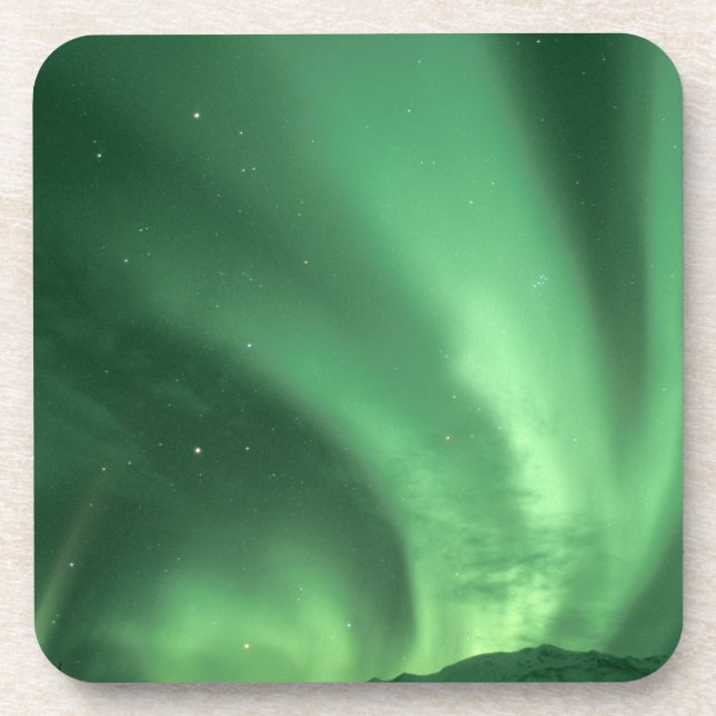 Northern lights, Aurora borealis, over foothills Drink Coaster (Front)
