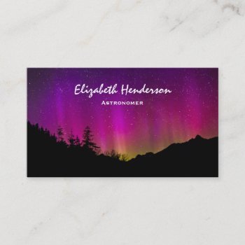 Northern Lights Aurora Borealis Starry Night Sky Business Card by Mirribug at Zazzle