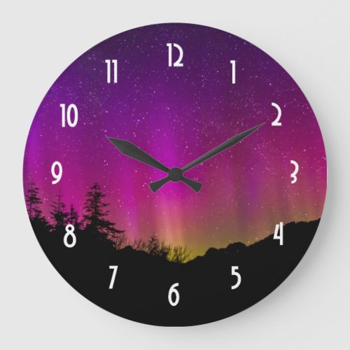 Northern Lights Aurora Borealis Starry Night Sky Large Clock