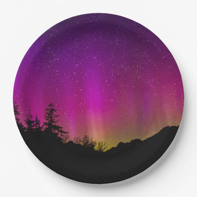 Northern Lights Aurora Borealis Starry Night Sky Paper Plates (Front)