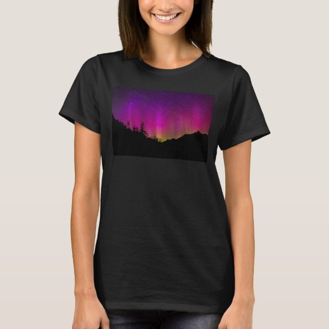 Northern Lights Aurora Borealis Starry Night Sky T-Shirt (Front)