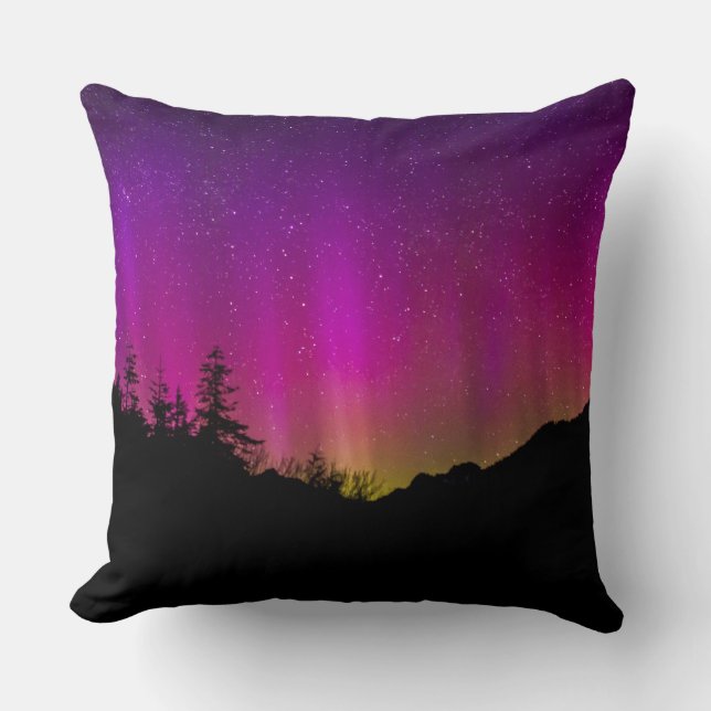 Northern Lights Aurora Borealis Starry Night Sky Throw Pillow (Front)