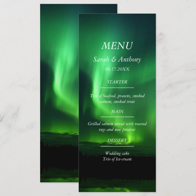 Northern Lights Aurora Borealis Wedding Food  Menu (Front/Back)