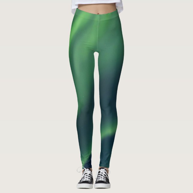 Northern Lights Aurora Borealis Yoga Pants Green (Front)