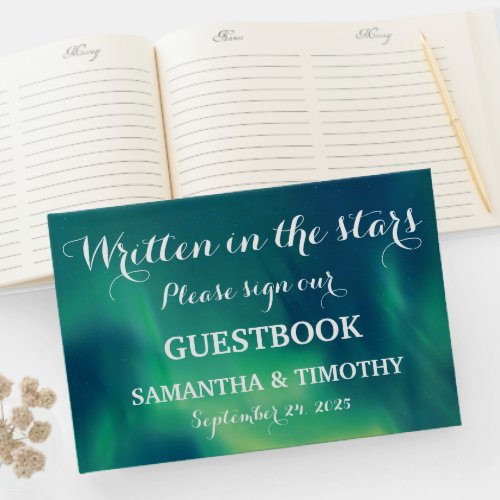 Northern Lights Aurora Starry Night Wedding Guest Book