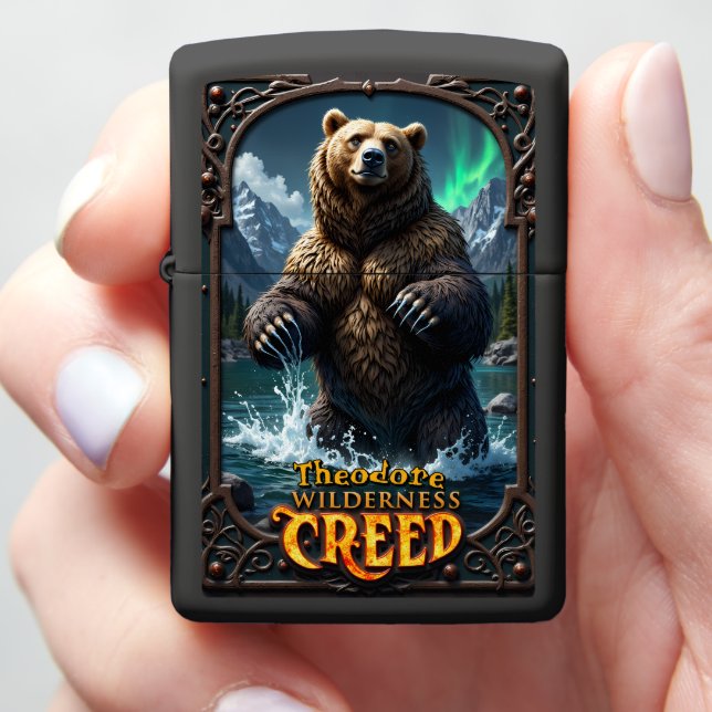 Northern Lights Bear Wilderness Creed Zippo Lighter (In Hand)