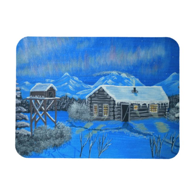 Northern Lights Cabin Magnet (Horizontal)