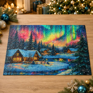 Northern Lights Christmas Village Jigsaw Puzzle