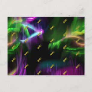 Northern Lights Colors Golden Shooting Stars Sky Postcard