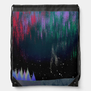 Northern Lights Contemporary Landscape Drawstring Bag