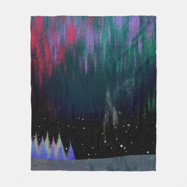 Northern Lights Contemporary Landscape Fleece Blanket (Front)