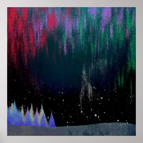 Northern Lights Contemporary Landscape Poster