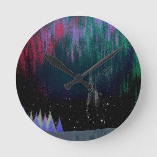 Northern Lights Contemporary Landscape Round Clock
