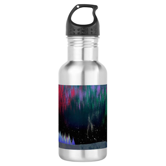 Northern Lights Contemporary Landscape Stainless Steel Water Bottle (Front)