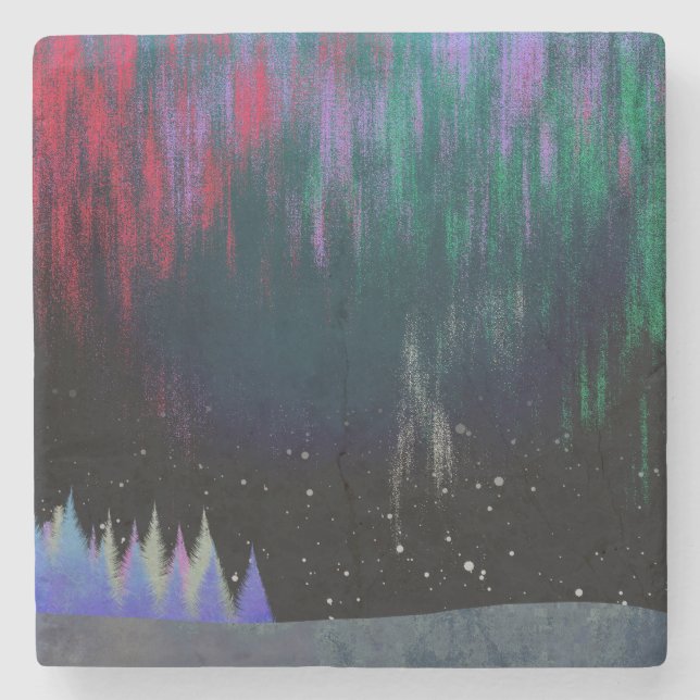 Northern Lights Contemporary Landscape Stone Coaster (Front)