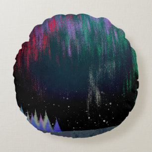 Northern Lights Contemporary Landscape Throw Pillo Round Pillow