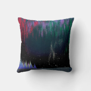 Northern Lights Contemporary Landscape Throw Pillow