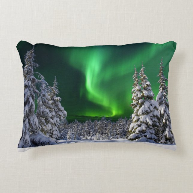 Northern lights during winter accent pillow (Front)