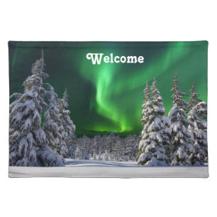 Northern lights during winter cloth placemat