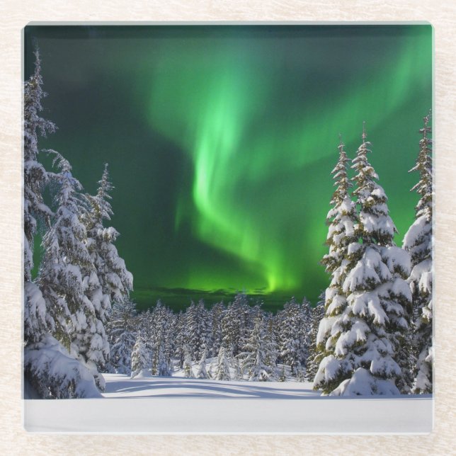 Northern lights during winter glass coaster (Front)