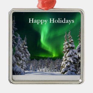 Northern lights during winter metal ornament