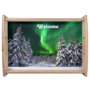 Northern lights during winter  serving tray