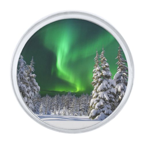 Northern lights during winter silver finish lapel pin